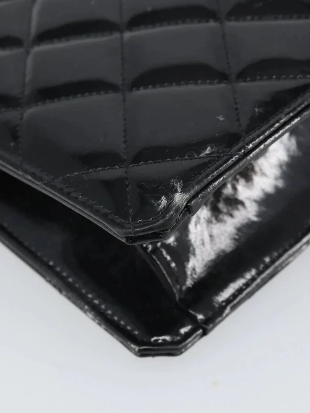 CHANEL Matelasse Hand Bag Patent leather Black Gold CC Auth BA9804